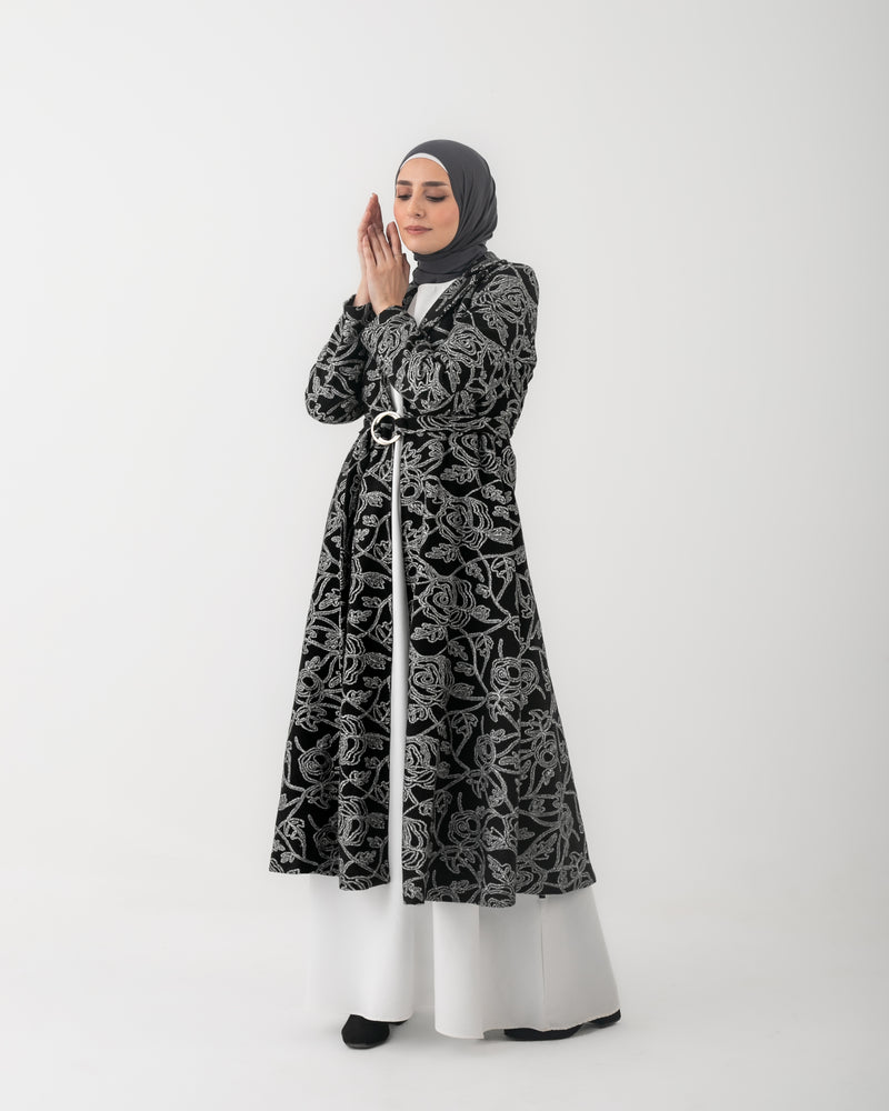 Embroidered Long Coat Black