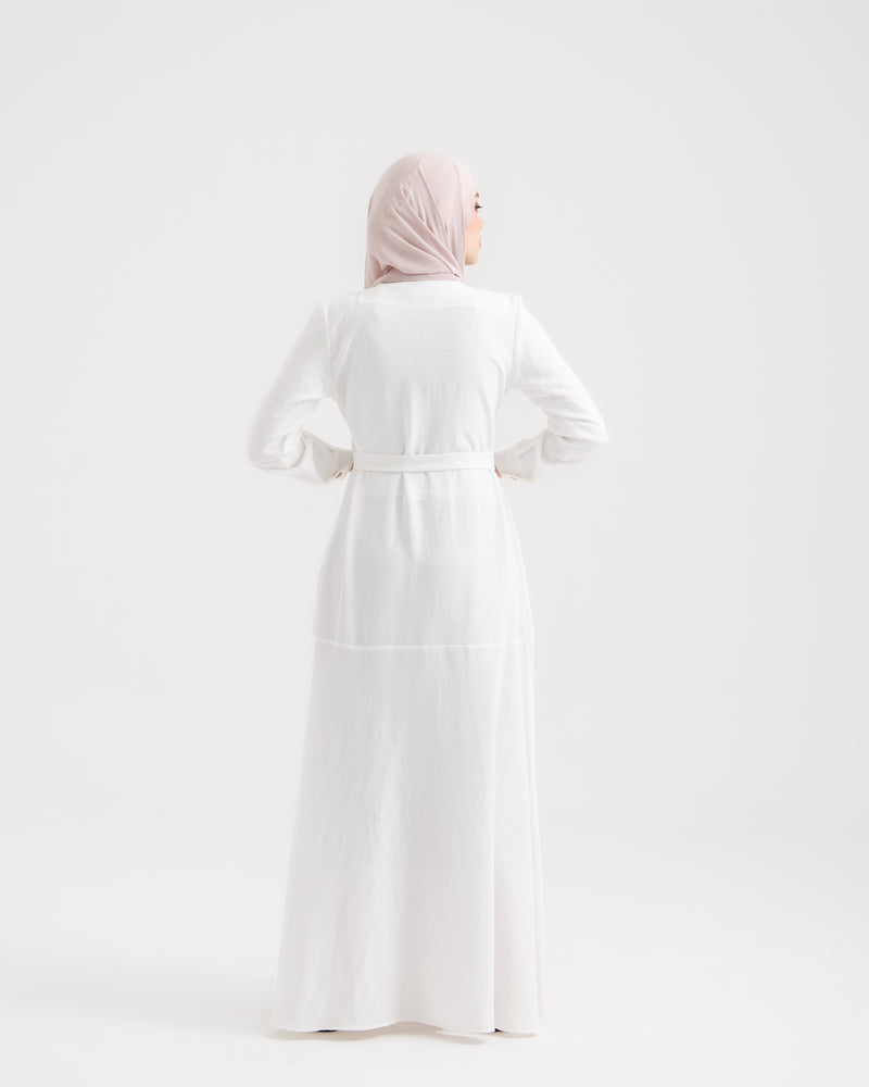 Front Buttoned Linen Dress Off-white