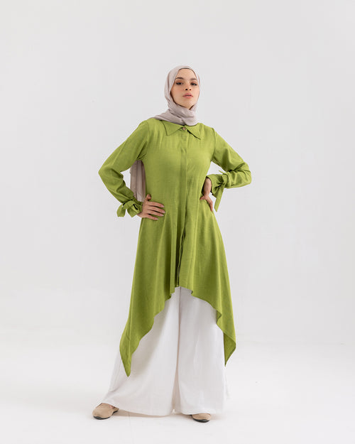 High Low Buttoned Chemise Apple Green