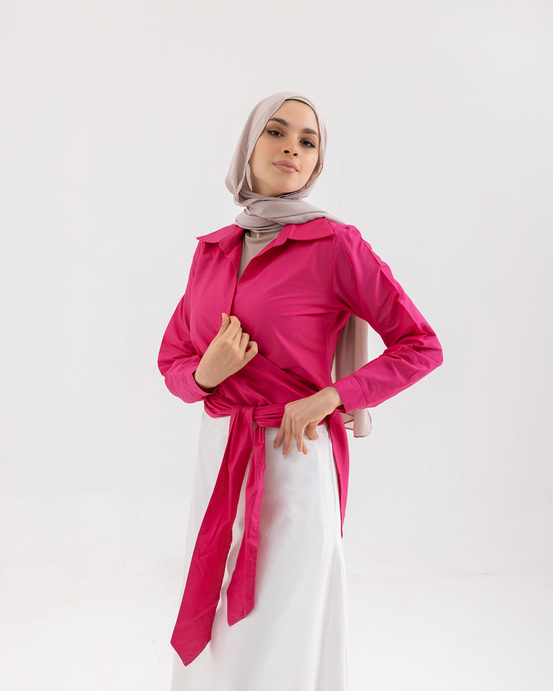 Wrap Poplin Chemise Hot Pink