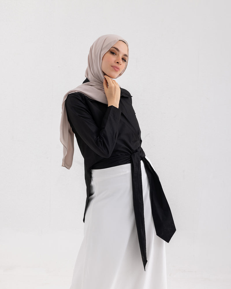 Wrap Poplin Chemise Black