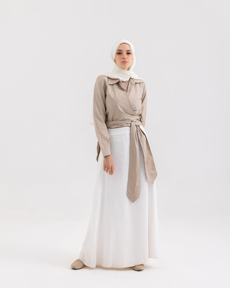 Wrap Poplin Chemise Beige
