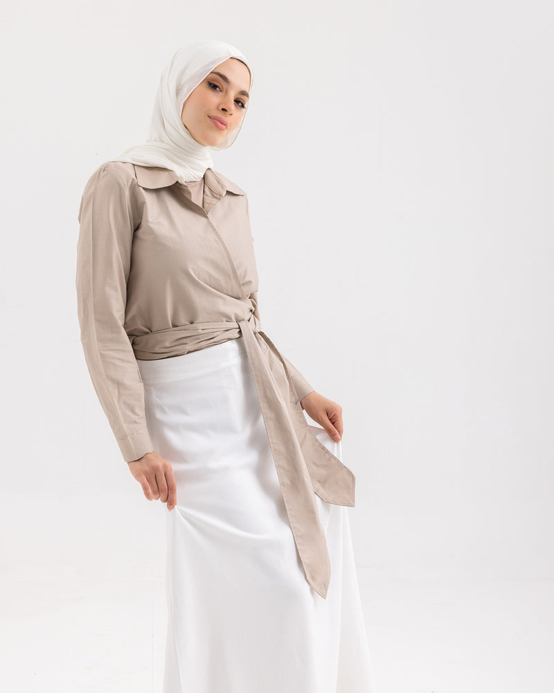Wrap Poplin Chemise Beige