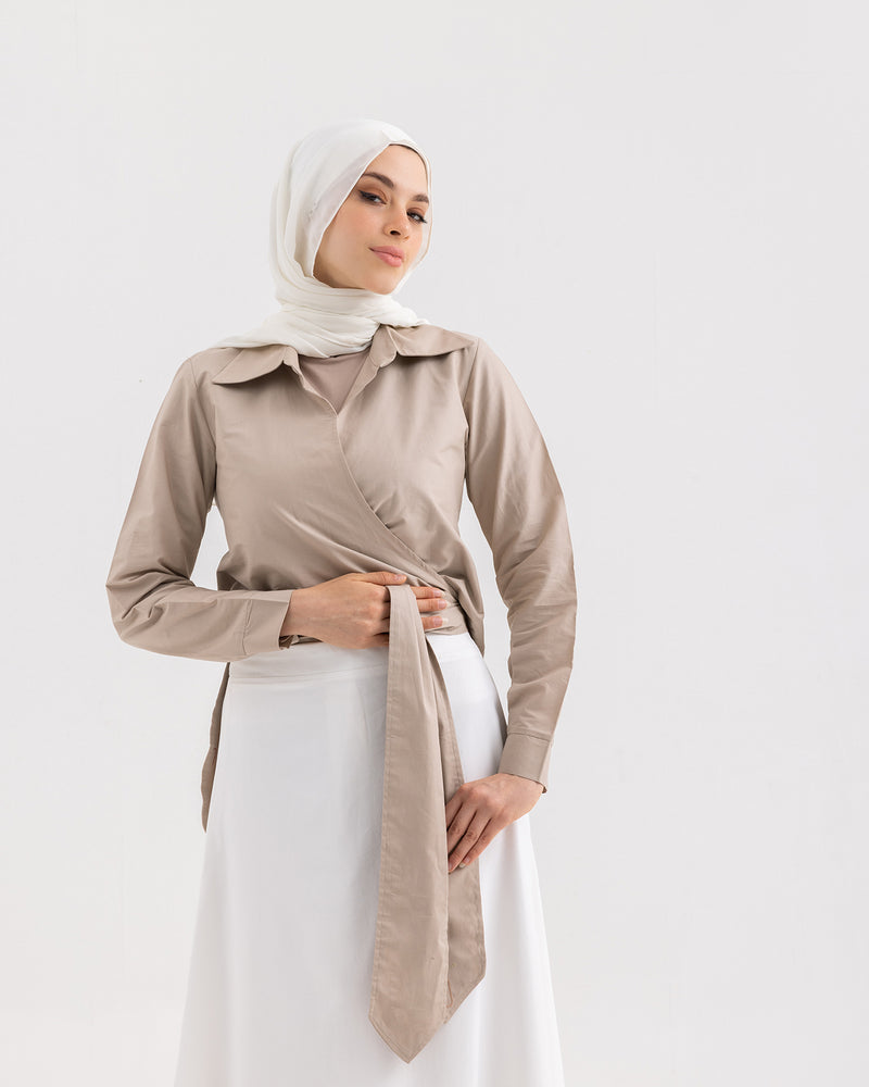 Wrap Poplin Chemise Beige