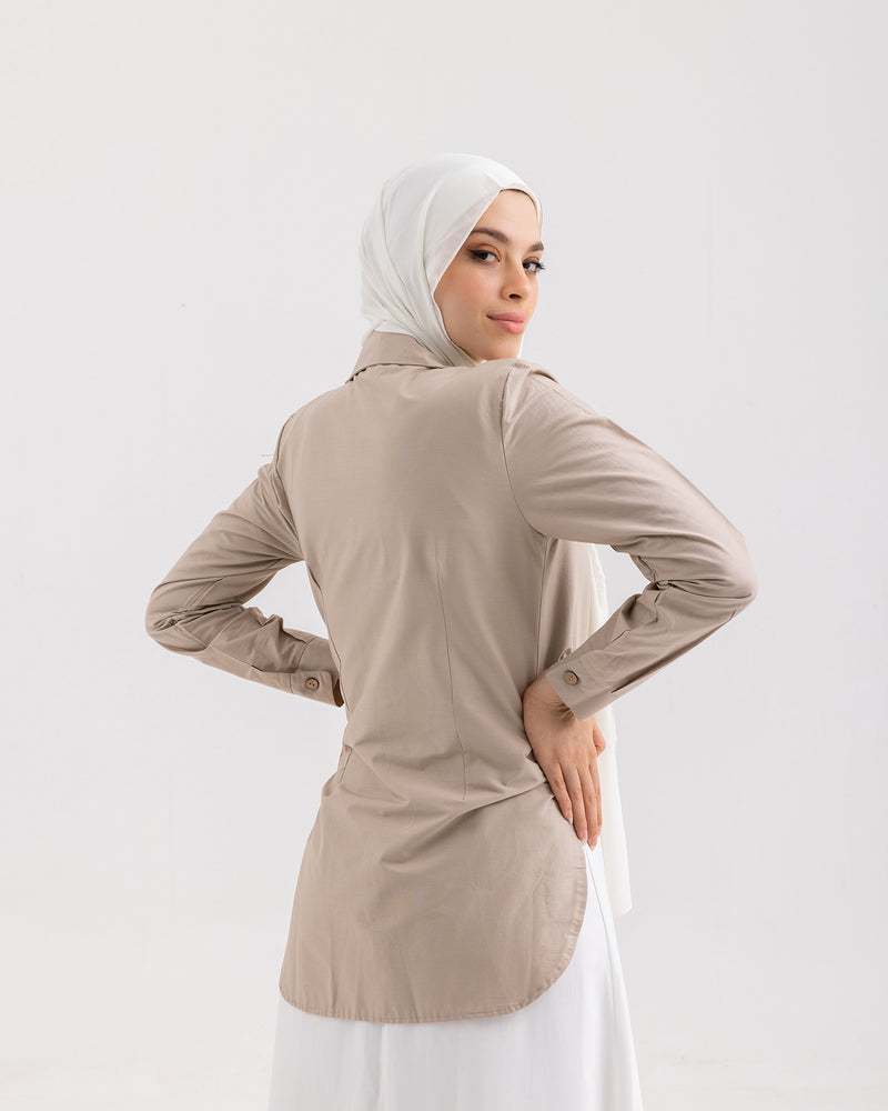 Wrap Poplin Chemise Beige
