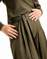 Linen Pleated Jupe Pantalon Olive