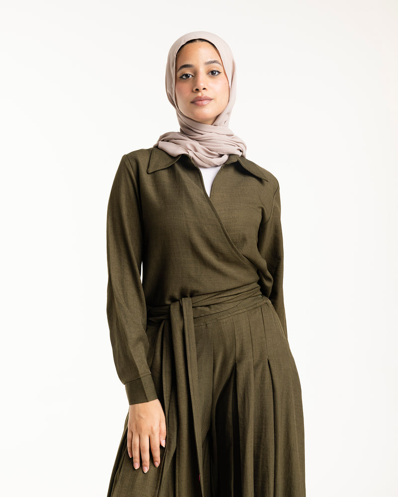 Linen Wrap Blouse Olive