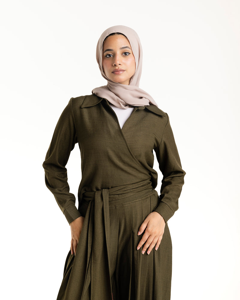 Linen Wrap Blouse Olive