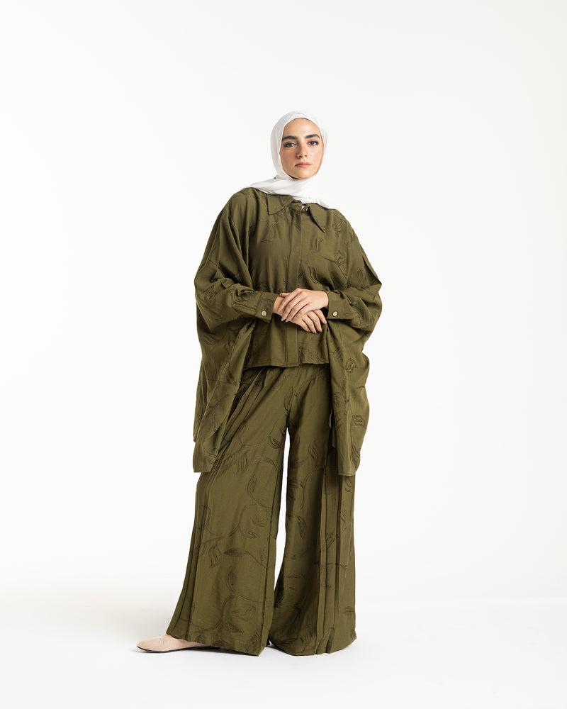 Embroidered Wide Leg Pants Olive CODE 1703