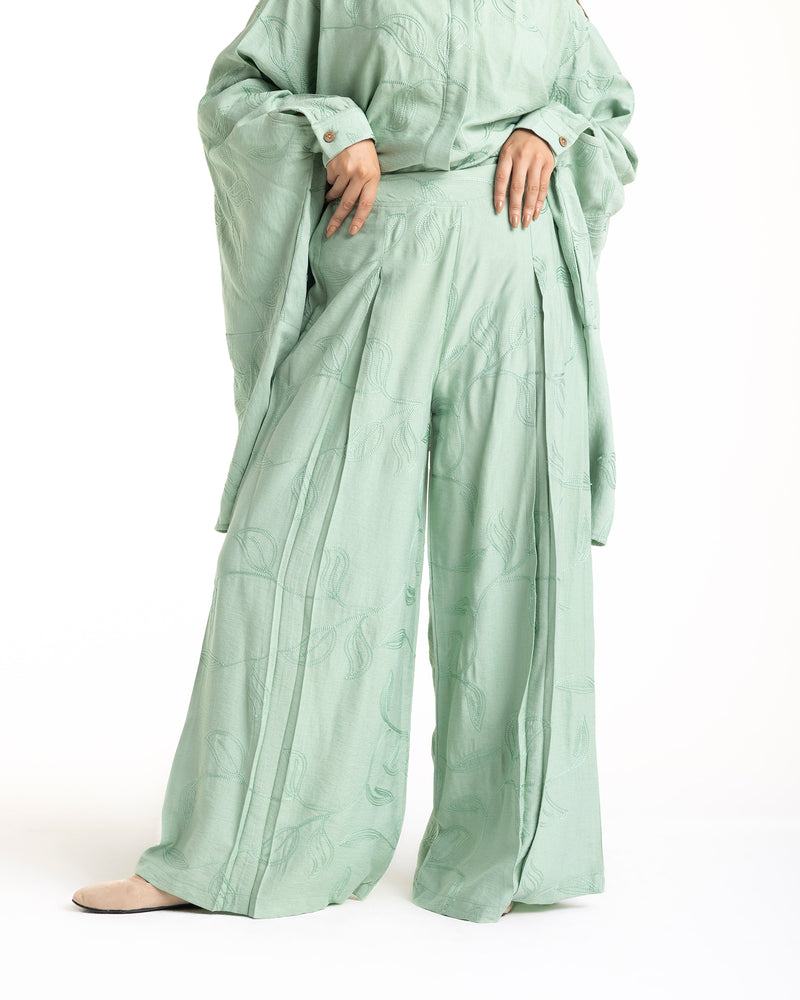 Embroidered Wide Leg Pants Mint CODE 1703