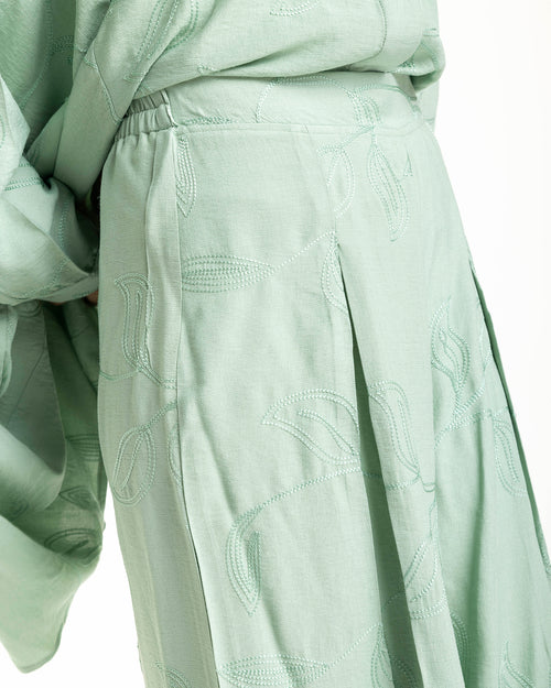 Embroidered Wide Leg Pants Mint