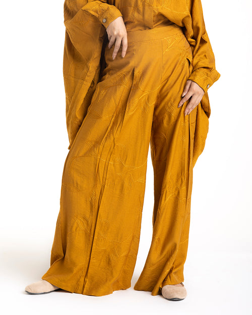 Embroidered Wide Leg Pants Mustard
