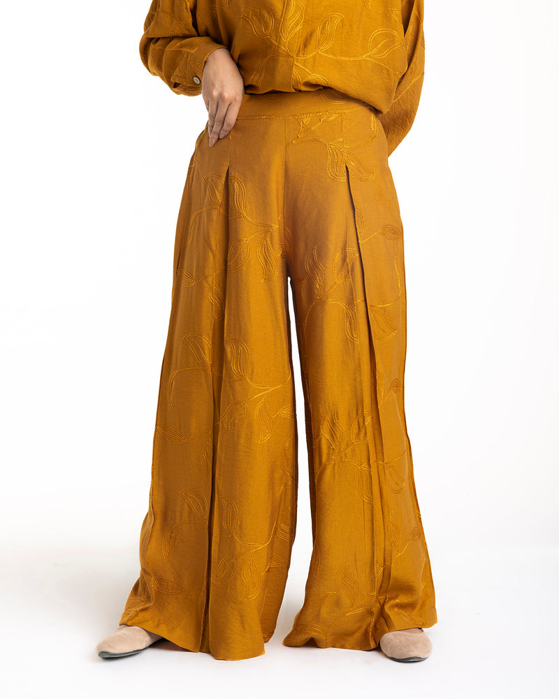 Embroidered Wide Leg Pants Mustard CODE 1703