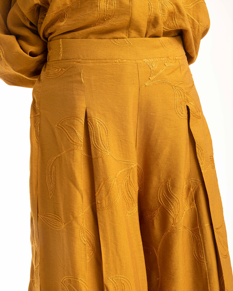 Embroidered Wide Leg Pants Mustard CODE 1703