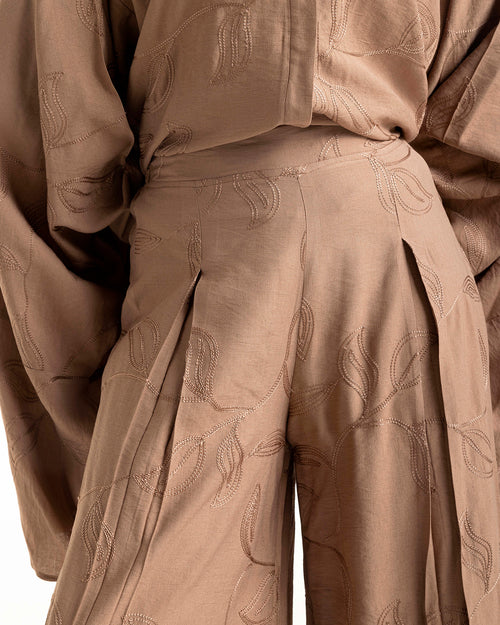 Embrodered Wide Leg Pants Cafe