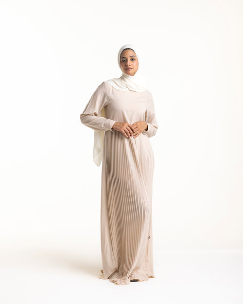 Sleeved Pleated Dress Cream CODE 211