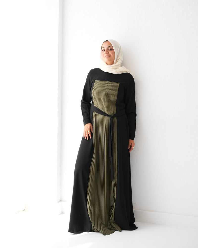 Front & Back Pleated Abaya Green Code 218