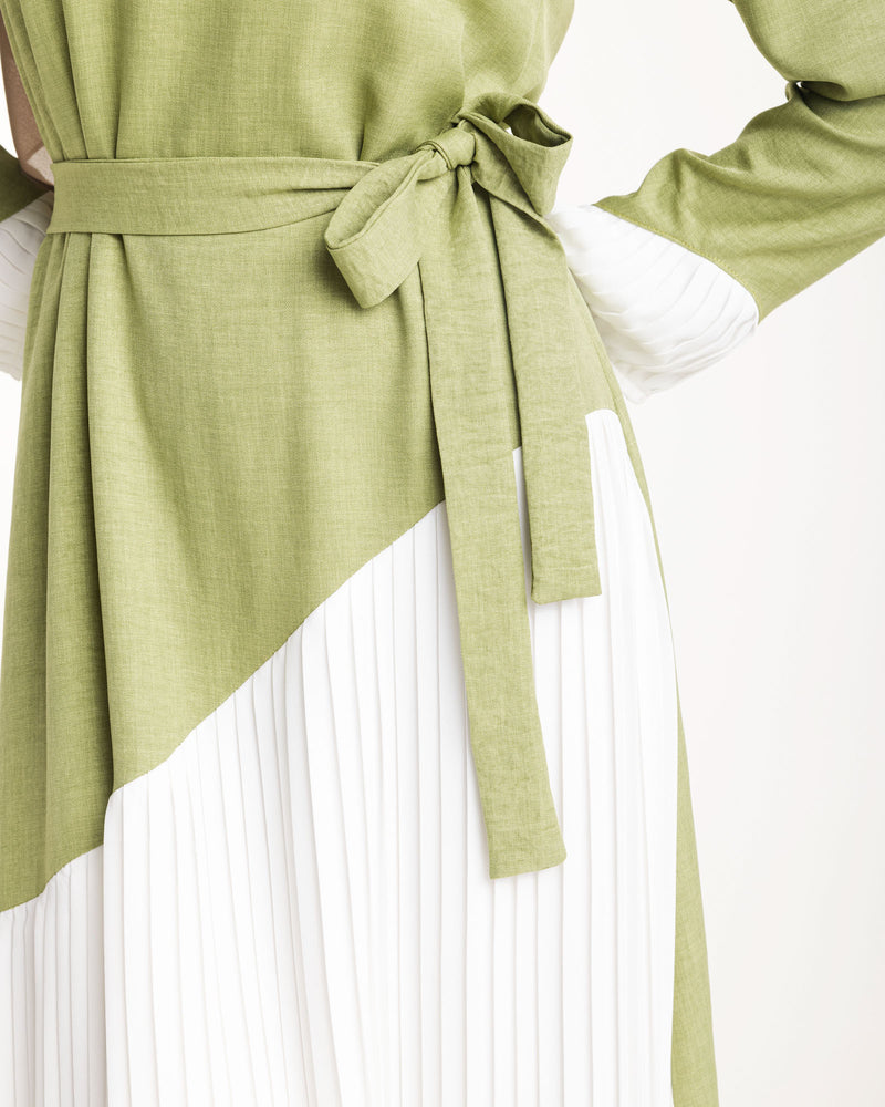 Linen Pleated Dress Pistachio
