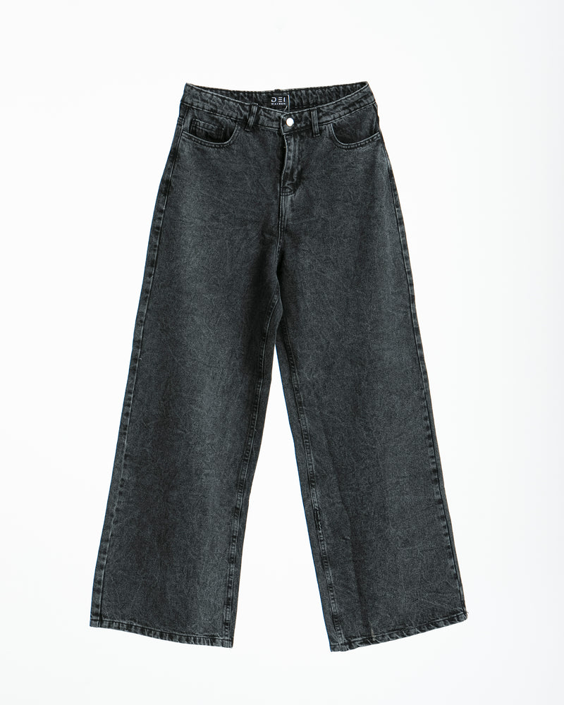 High Waisted Wide Leg Denim Pants Grey CODE 190