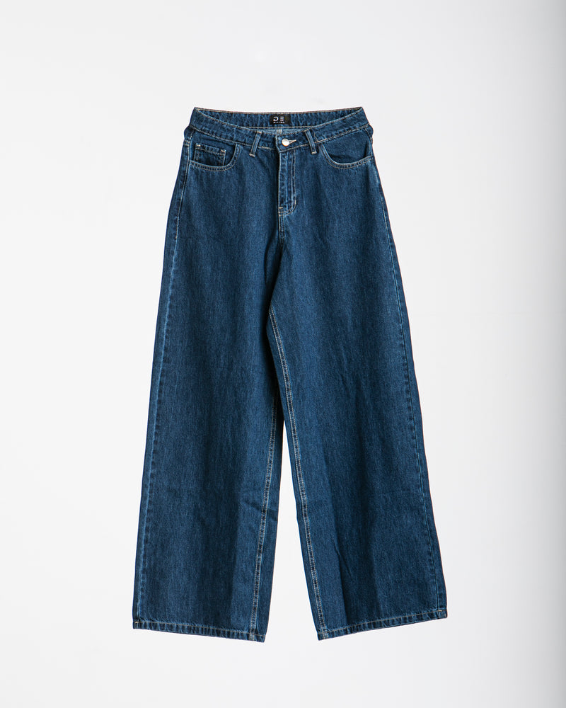 High Waisted Wide Leg Denim Pants Navy