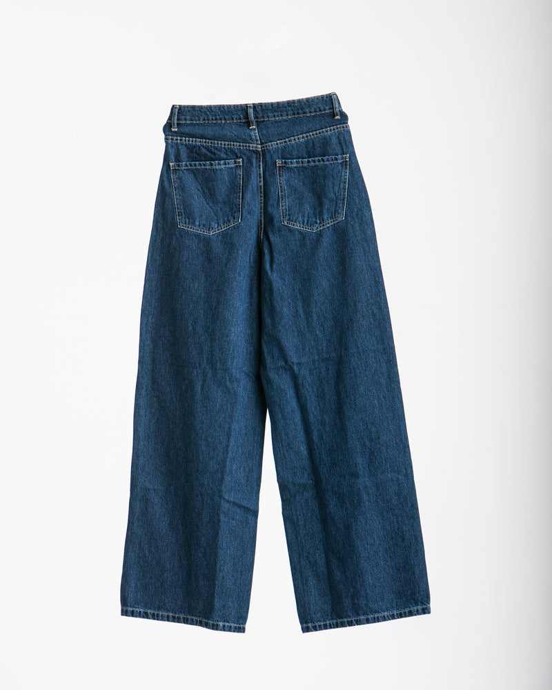 High Waisted Wide Leg Denim Pants Navy
