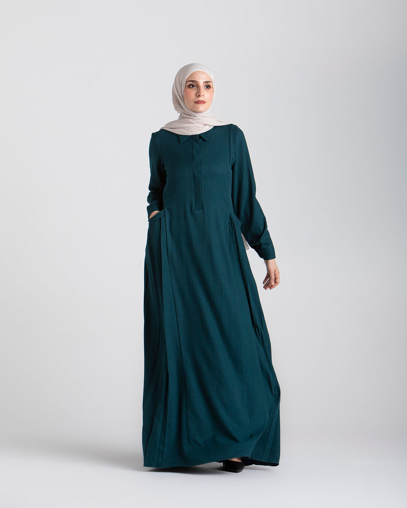 Linen Dress With Pockets Teal CODE 94