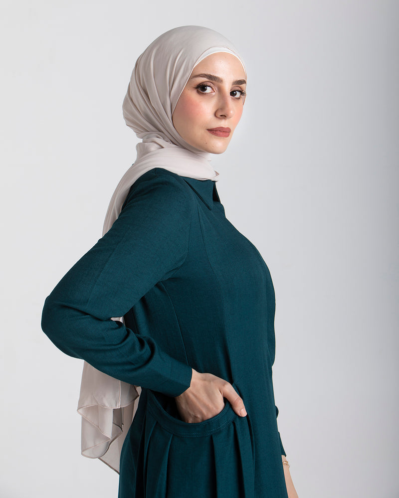 Linen Dress With Pockets Teal CODE 94