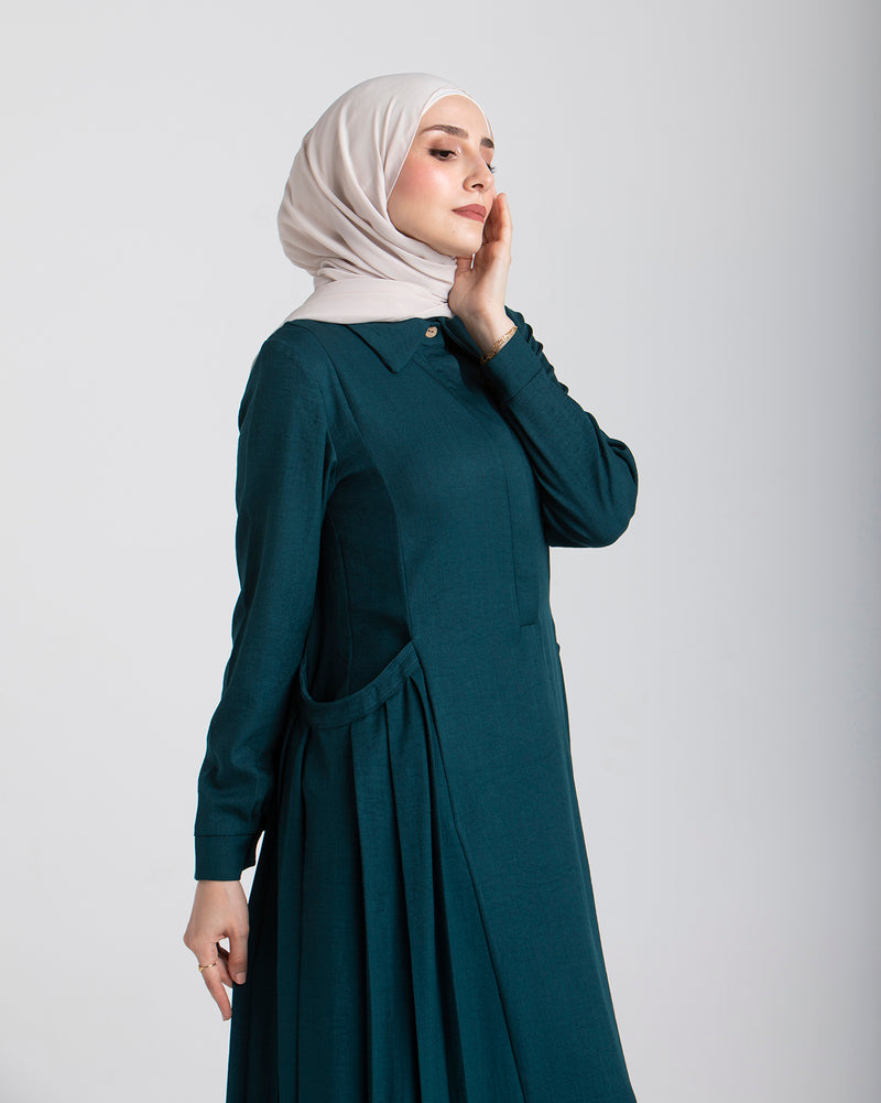 Linen Dress With Pockets Teal CODE 94