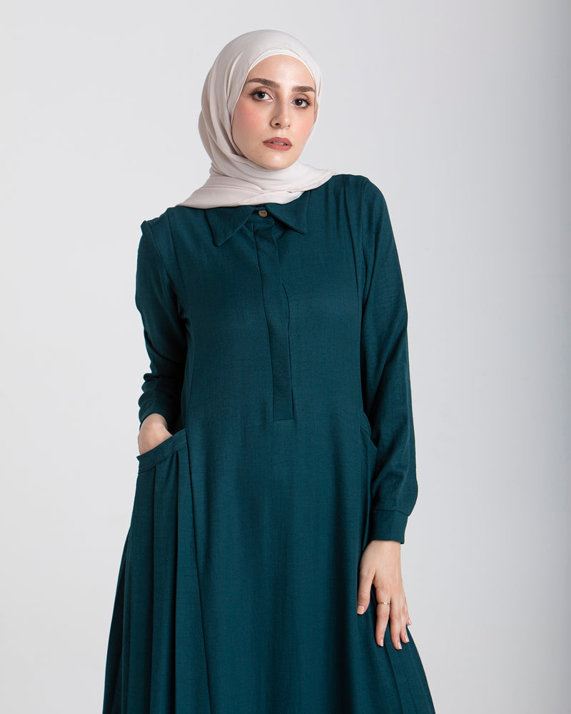 Linen Dress With Pockets Teal CODE 94