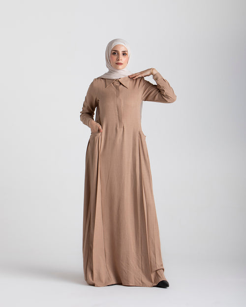 Linen Dress With Pockets Cafe CODE 94