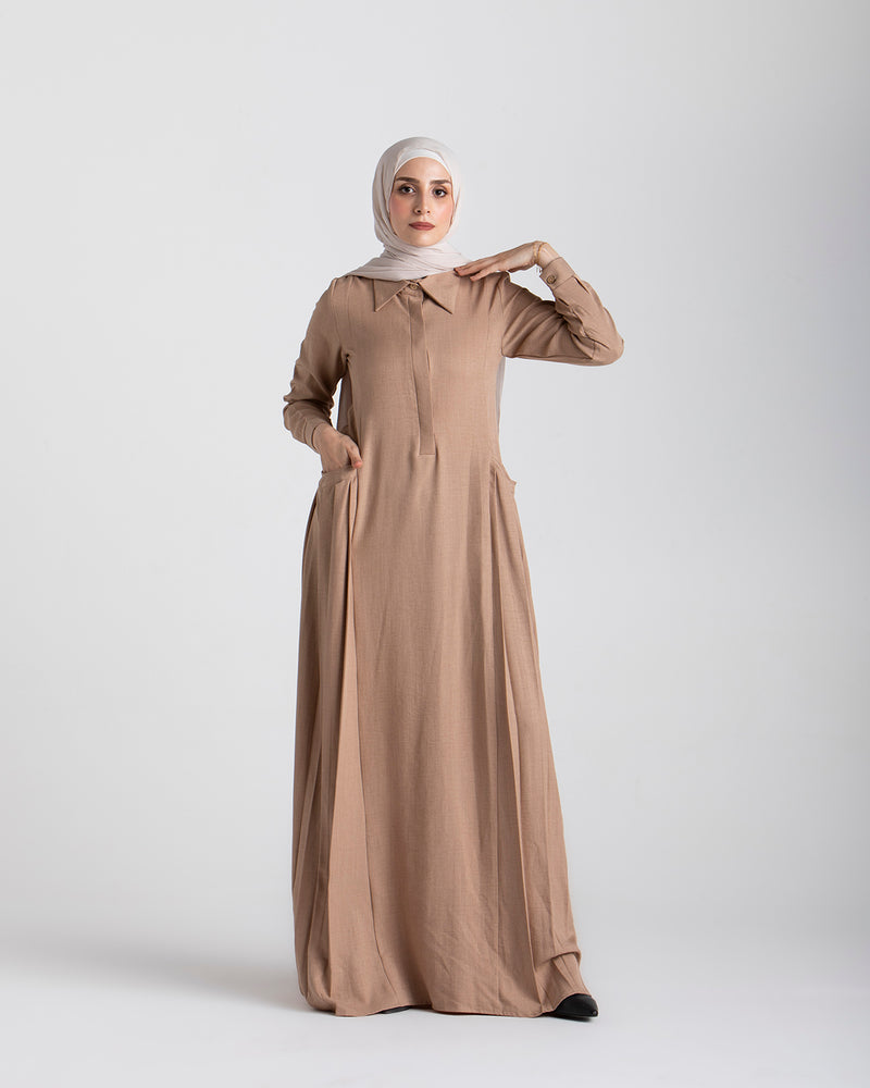 Linen Dress With Pockets Cafe CODE 94
