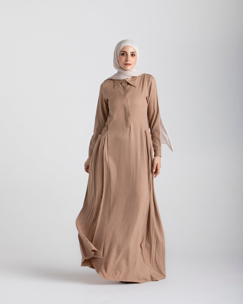 Linen Dress With Pockets Cafe CODE 94