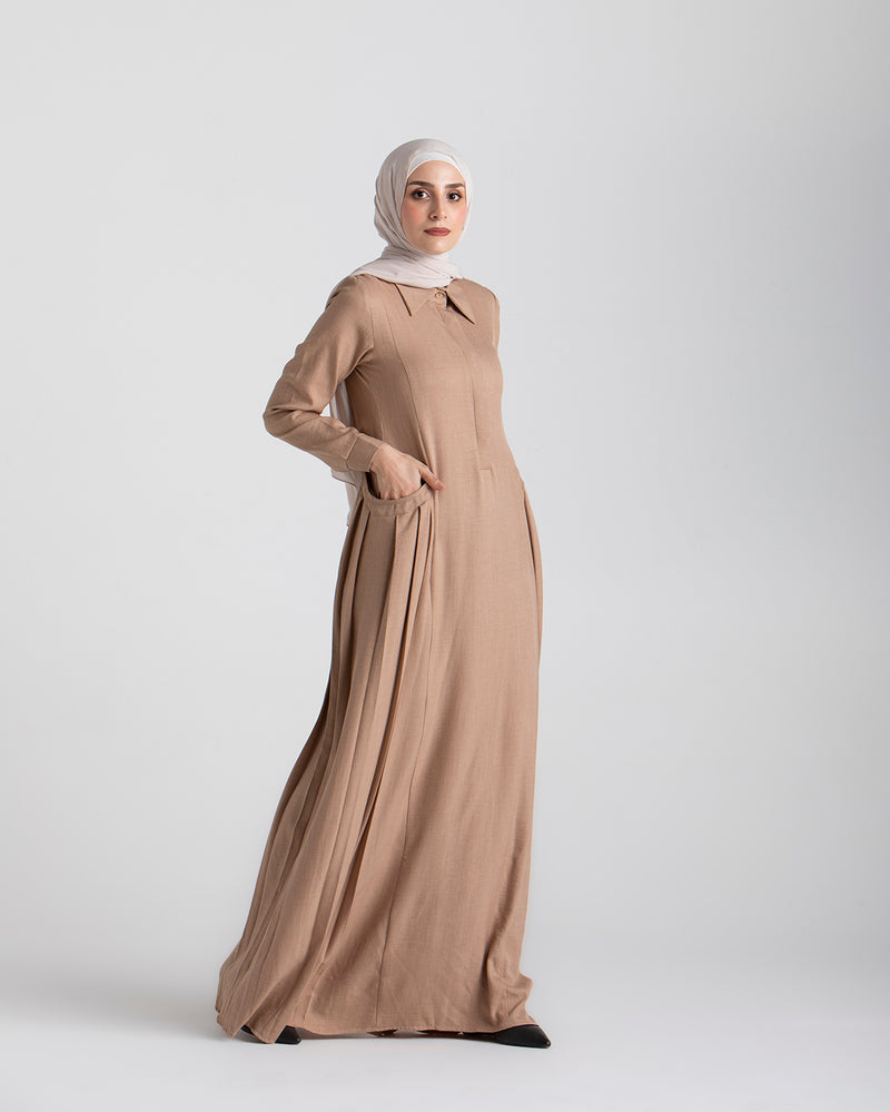Linen Dress With Pockets Cafe CODE 94