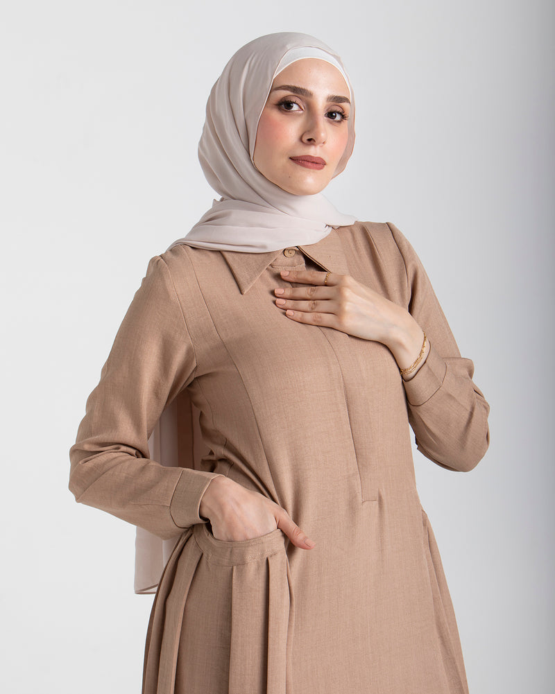 Linen Dress With Pockets Cafe CODE 94