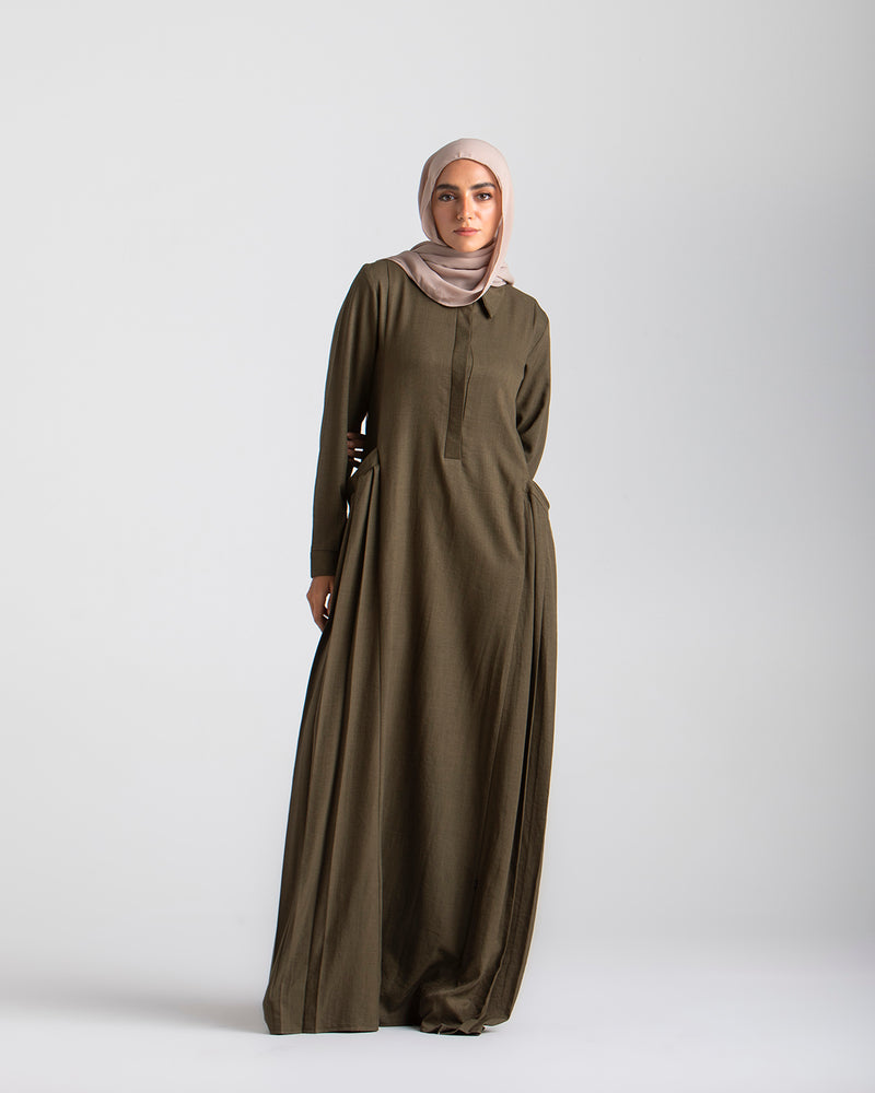 Linen Dress With Pockets Olive CODE 94