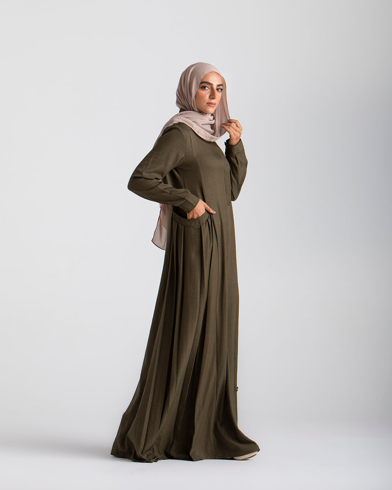 Linen Dress With Pockets Olive CODE 94