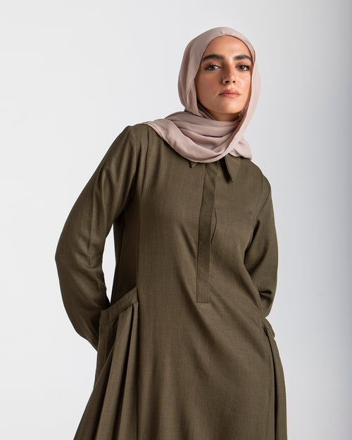 Linen Dress With Pockets Olive CODE 94