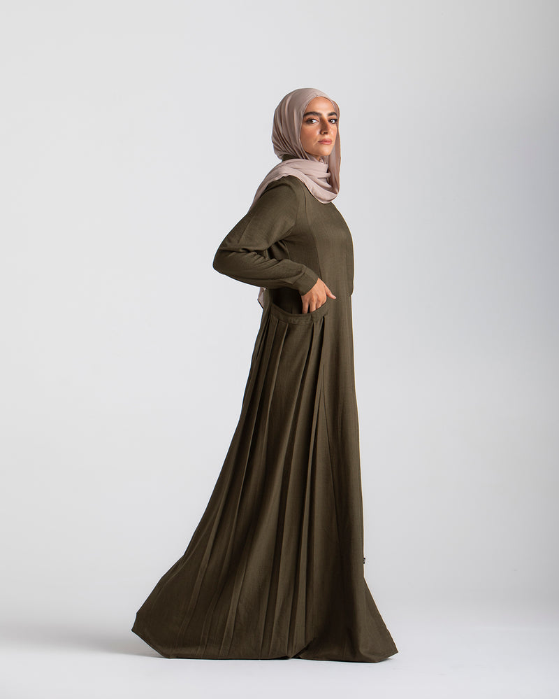 Linen Dress With Pockets Olive CODE 94