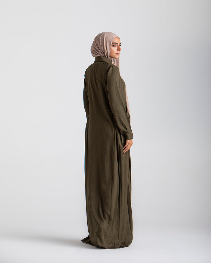 Linen Dress With Pockets Olive CODE 94