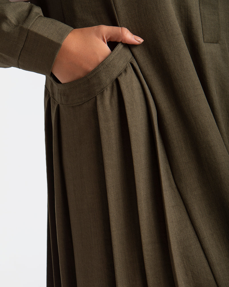 Linen Dress With Pockets Olive CODE 94
