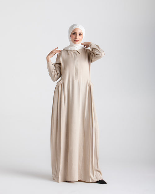 Linen Dress With Pockets Beige CODE 94