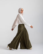 Linen Pleated Jupe Pantalon Olive