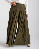 Linen Pleated Jupe Pantalon Olive