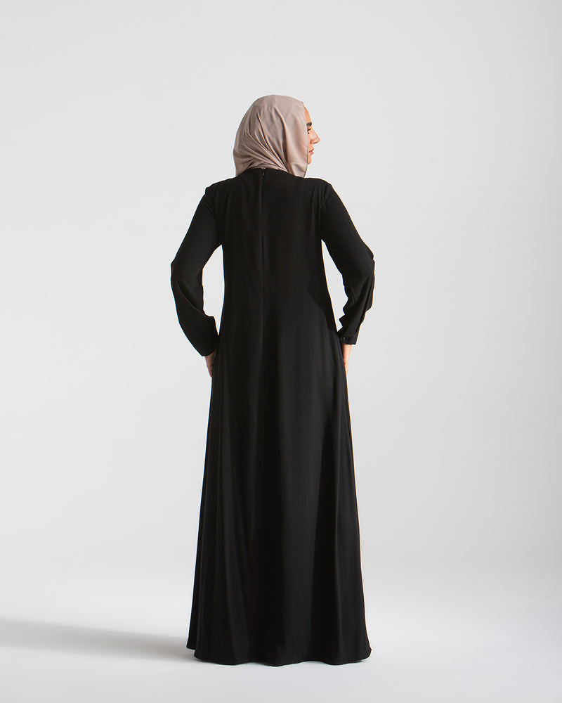 Sleeved Pleated Dress Black CODE 211