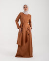 Linen Buttoned Ruffle Dress Rust