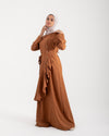 Linen Buttoned Ruffle Dress Rust