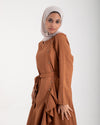 Linen Buttoned Ruffle Dress Rust