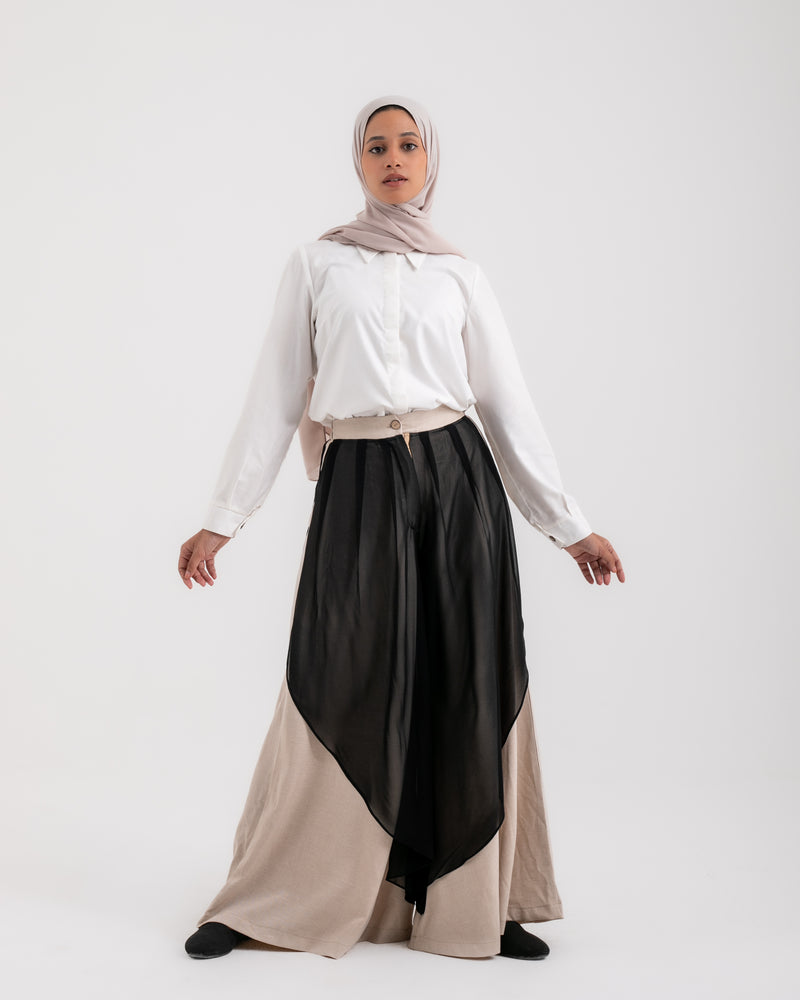 Linen Chiffon Wide Leg Pants Light Beige
