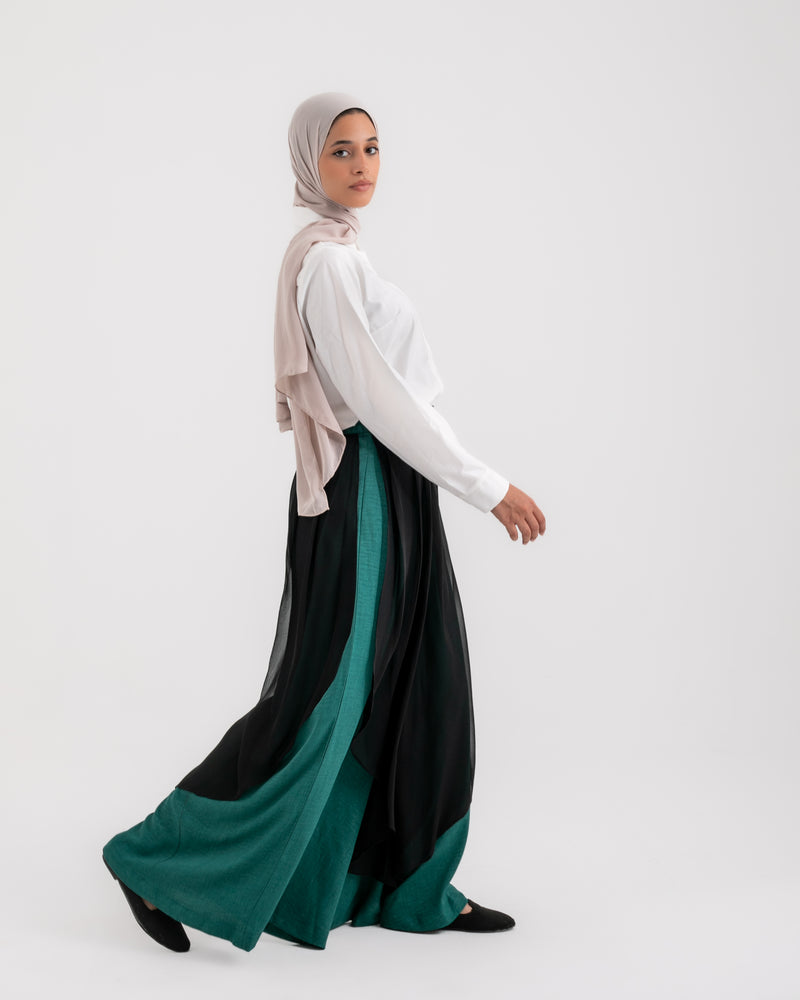 Linen Chiffon Wide Leg Pants Teal