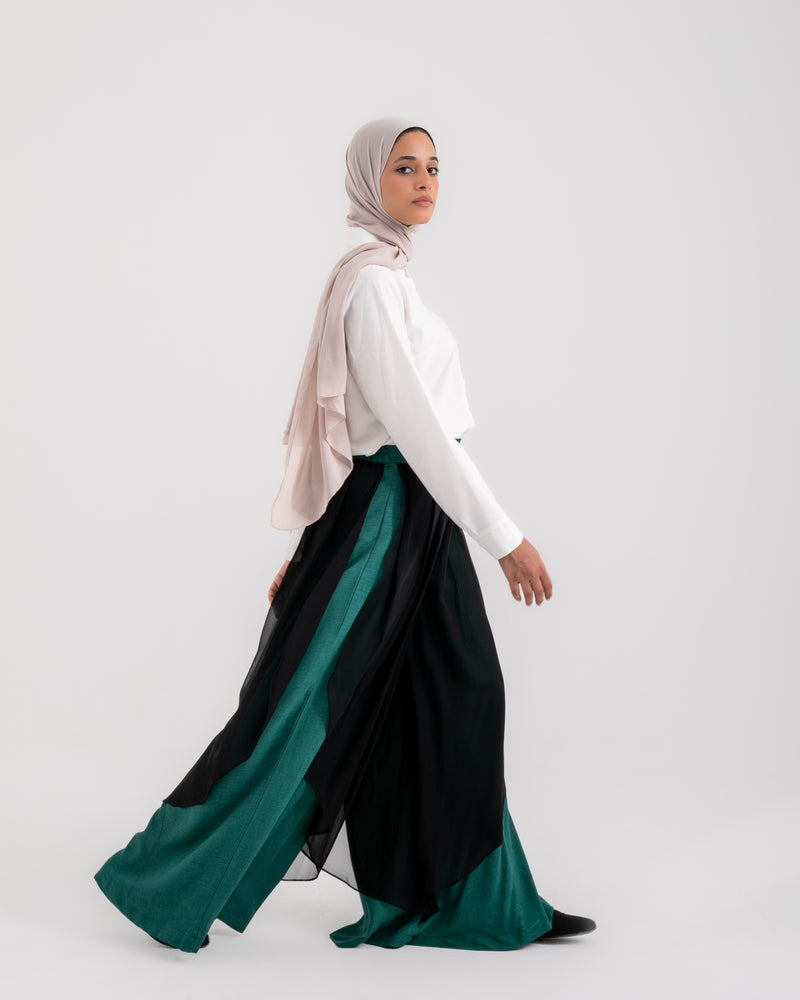 Linen Chiffon Wide Leg Pants Teal